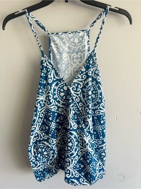 Women’s Teal Blue & White Patterned Tank Top, Size Large ,
